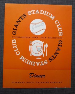 Vintage 1960s Sf Candlestick Park Giants Stadium Club Menu