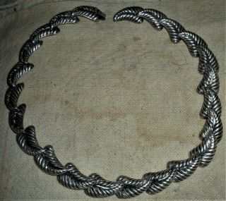 Vintage C.  1940 Taxco Mexican Sterling Silver Leaf Necklace Great Silverwork Vafo