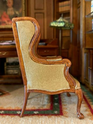 Vintage Miniature Dollhouse Artisan EARLY Bespaq Leather Wood Wing Back Chair 3