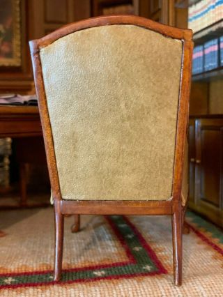 Vintage Miniature Dollhouse Artisan EARLY Bespaq Leather Wood Wing Back Chair 4