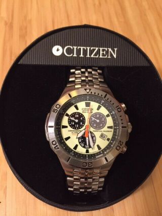Mens Citizen Eco Drive Watch Titanium - - Rare Yellow Face That Glows In The Dark