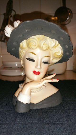 Vintage Ladies Head Vase Inarco E190/m 5 1/2 " Headvase In Black.