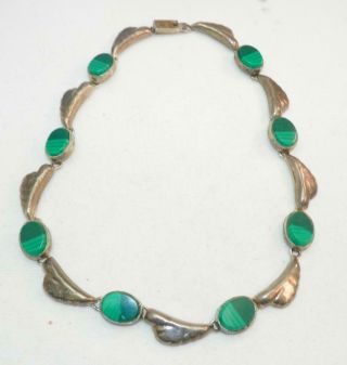 Vintage Taxco Mexico Tc - 00 Sterling Silver Malachite Necklace