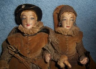 Antique Vintage French Cloth Doll House Dollhouse Man &woman Elizabethan Style