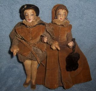 Antique Vintage French Cloth Doll House Dollhouse Man &Woman Elizabethan Style 2