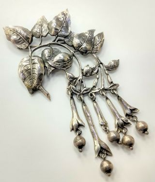 Vintage Guglielmo Cini Large Sterling Silver Fuchsia Floral Brooch Pin Flowers 4
