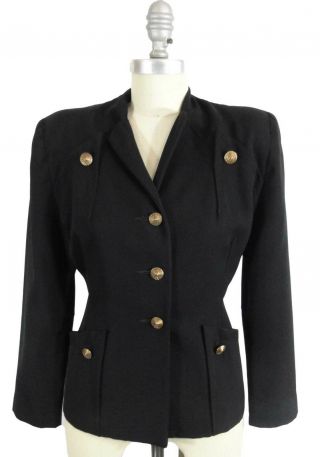 Vtg 40s Wmns Wwii Military Style Jacket Black Wool Landgirl Padded Shoulders 4