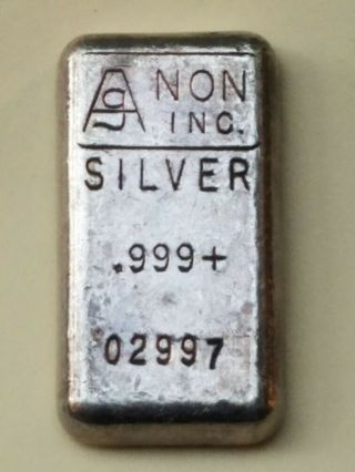 Agnon Inc.  999,  Hand Poured Silver Bar 4.  2 Troy Oz - Rare,  Old,  Low S/n