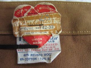 Vtg Nos 40s 50s Carhartt Duck Denim Work Wear Pants 40x32 Union Made Sanforized