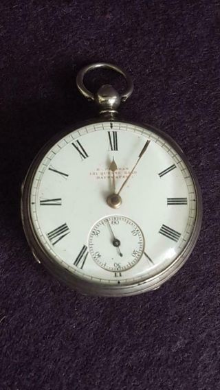 1872 English Sterling Silver Open Half Hunter Pocket Watch W Key Wind Movement