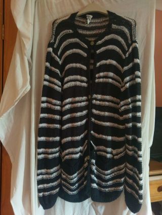 Bodymap Designer Vintage Black And White Striped Knitted Cardigan 100 Cotton