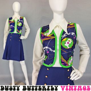 Vintage 60s Mod Dress Set Psychedelic Outfit Sailor Peter Max Cosplay M L 10 12