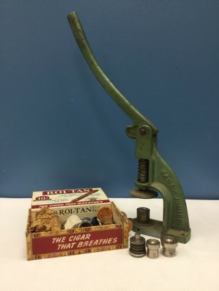 Vtg Handy Junior Upholstery Button Machine With Dies And Punches
