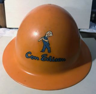 Vintage 1954 Con Edison Electric Co York Old Logo Employee Orange Hard Hat