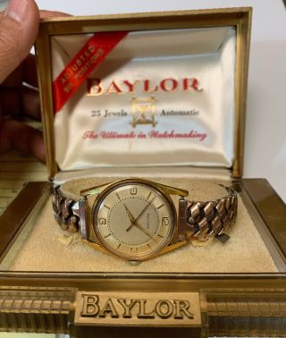 1967 Baylor 17 Jewels Automatic Watch Swiss Made Gold Filled Receipt Box