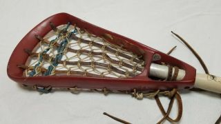 Vintage 1970s Red Stx Lacrosse Stick - Metal Shaft - 047 Stamped - Leather Pocket