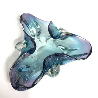 Vintage Mcm Murano Art Glass Blue & Purple - Bowl Or Ashtray - Large 20cm -
