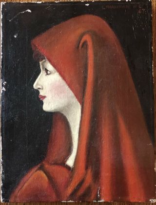 Vintage Profile Portrait Of A Woman Oil On Canvas