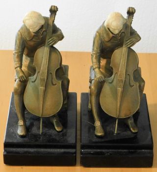 Bronze? Cellist Bookends Vintage,  Carved Heads,  7 " Tall