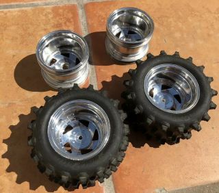 Classic Vintage Rc Team Losi Aluminum Front & Rear Wheels Pl Dirt Paw’s On Rear