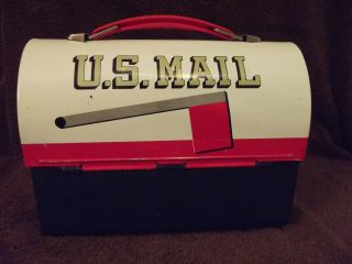 Vintage 60 ' s Aladdin Mr.  Zip U.  S.  Mail / Mail Box Dome Metal Lunch Box & Thermos 3