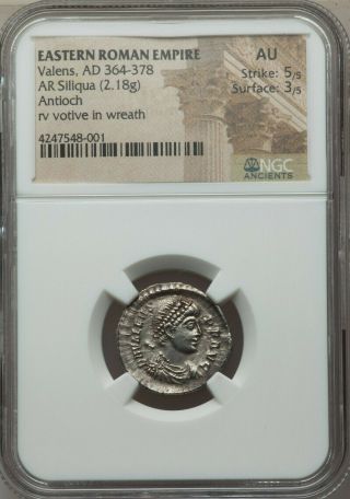 Roman Empire Valens 373 - 374 A.  D.  Silver 1 Siliqua Coin S 19699 Ngc - Au Rare