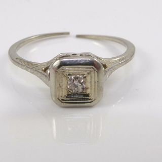 Vtg Art Deco Antique Filigree 14k White Gold Diamond Engagement Ring Size 7 Ldl3