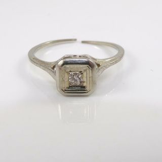 Vtg Art Deco Antique Filigree 14K White Gold Diamond Engagement Ring Size 7 LDL3 2
