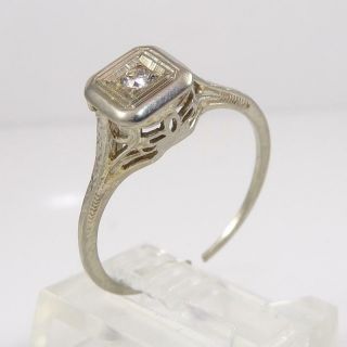Vtg Art Deco Antique Filigree 14K White Gold Diamond Engagement Ring Size 7 LDL3 3