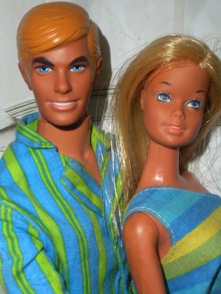 Vintage Malibu Barbie & Malibu Ken Dolls In Mod Outfits For Display