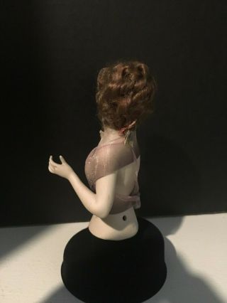 German Antique Nude Bisque Half Doll Pin Cushion with Wig 2