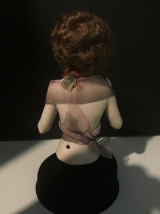 German Antique Nude Bisque Half Doll Pin Cushion with Wig 3