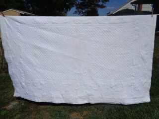 Vintage Sunday Quilt White Hand Stitched Berks Pennsylvania Linens Textiles Look