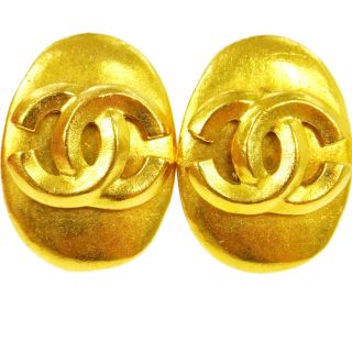 Authentic Chanel Vintage Cc Logos Earrings Gold - Tone Clip - On 0.  7 - 1.  1 " K07990d