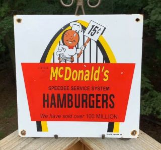 Vintage Mcdonalds Porcelain Sign (11.  5 X 11.  5) Restaurant Fast Food Speedee Rare
