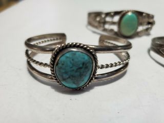 3 Vintage Navajo Native Sterling Silver Turquoise Coral Cuff Bracelets 2