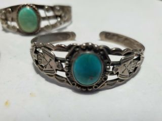3 Vintage Navajo Native Sterling Silver Turquoise Coral Cuff Bracelets 3