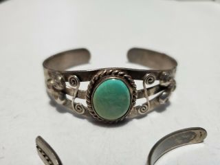 3 Vintage Navajo Native Sterling Silver Turquoise Coral Cuff Bracelets 4