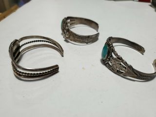 3 Vintage Navajo Native Sterling Silver Turquoise Coral Cuff Bracelets 5