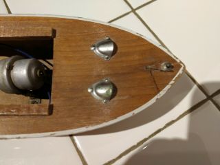 Vtg Japan Toy Wooden Boat With Outboard Motor Battery Operated,  Boat 6