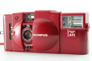 Rare☆n. ,  Olympus Xa2 Red W/ A11 Flash 35mm Rangefinder From Japan