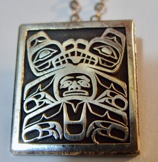 Vintage Sterling Silver Northwest Coast Intricate Totem Pendant Necklace Signed