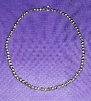 Vtg Native American Sterling Silver 6.  35mm Bead Necklace 17 " Choker.  925