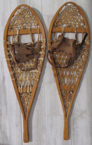 Vintage Wooden Snowshoes Bastien Huron Village 10 X 33 Small Size Cabin Decor