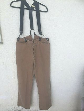 Vintage Old West Outfitters Frontier Classics Tan Canvas Pants Sz.  36 Suspenders