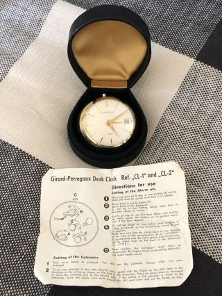 Vintage Girard Perregaux 8 - Day Alarm Clock Swiss Made PARTS/REPAIR 5