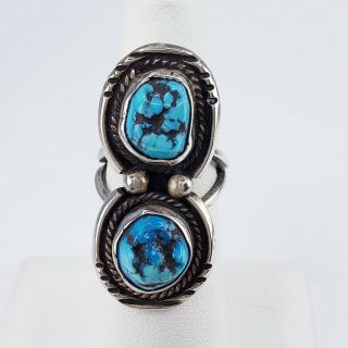 Vintage Sterling Silver Native American Navajo Turquoise Ring Size 6 Signed Hlb