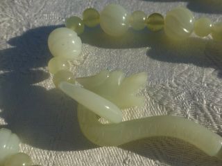 GORGEOUS Vintage Chinese Carved Light Green Jade Beaded Necklace w/ Dragon Head 2