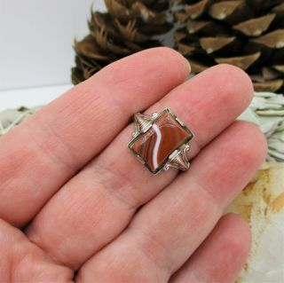 Antique Vintage Art Deco Unique Red Moss Agate Ostby Barton Sterling Silver Ring