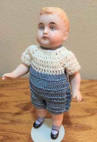 Antique ALL BISQUE German Boy Doll,  6 